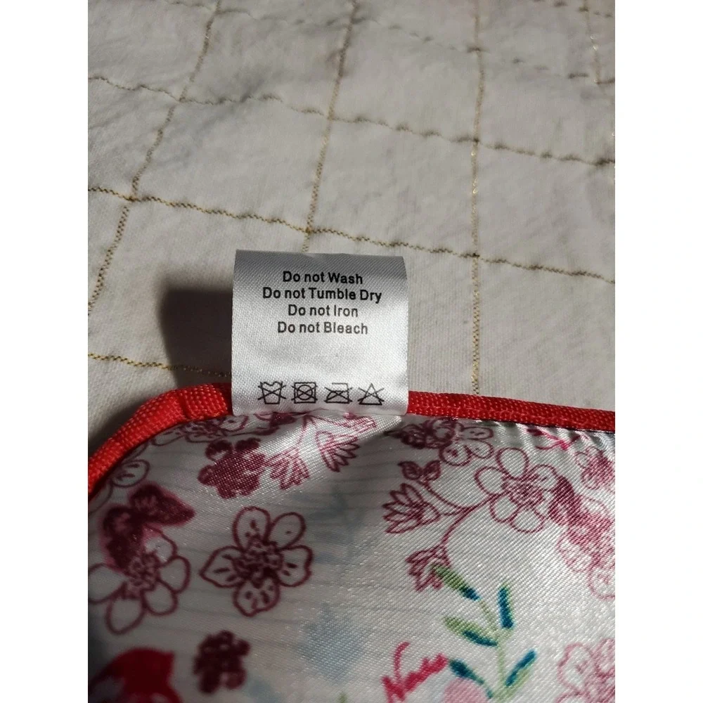 NESS Scotish Wool‎ Blend Makeup Bag Green Pink Tartan Floral Applique 8.5x5.5